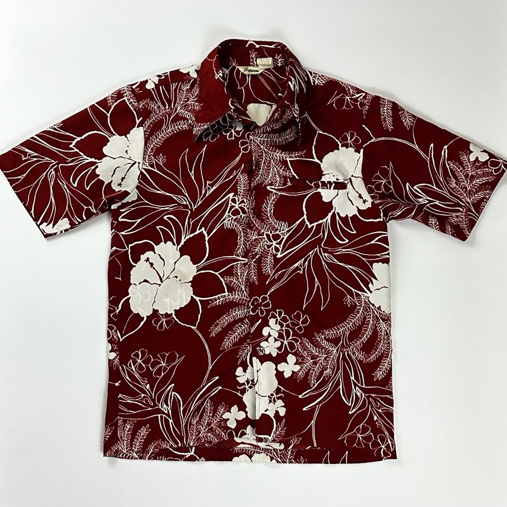 Vintage 60s 70s Mens Tropicana Burnt Orange White Hawaiian Shirt Size M/L